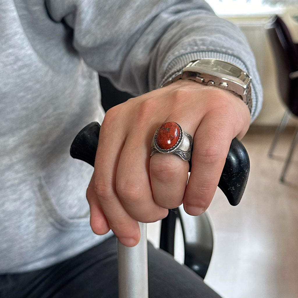 Natural Bloodstone Ring - 925 Sterling Silver Men's Ring — 3