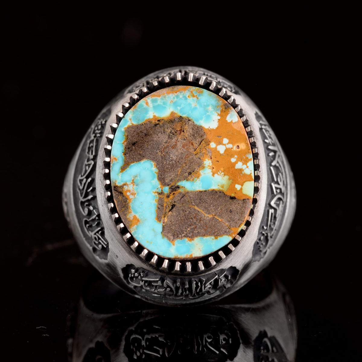 Natural Arizona Turquoise Stone Ring, Men's Ring, 925 Sterling Silver — 5
