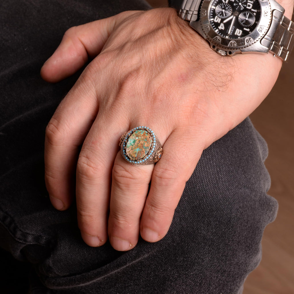 Handmade Natural Arizona Turquoise Stone Ring, 925 Sterling Silver (Model-2) — 3