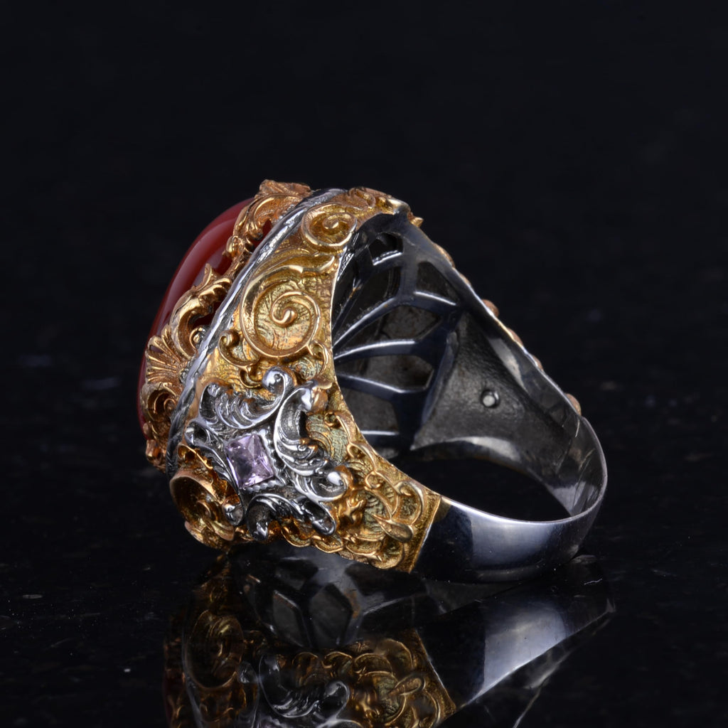 KAMBO Created Stone Men's Ring - Sultan Ring - Handmade 925 Sterling Silver Ring - Unique Ring (Created Cat's Eye) — 7