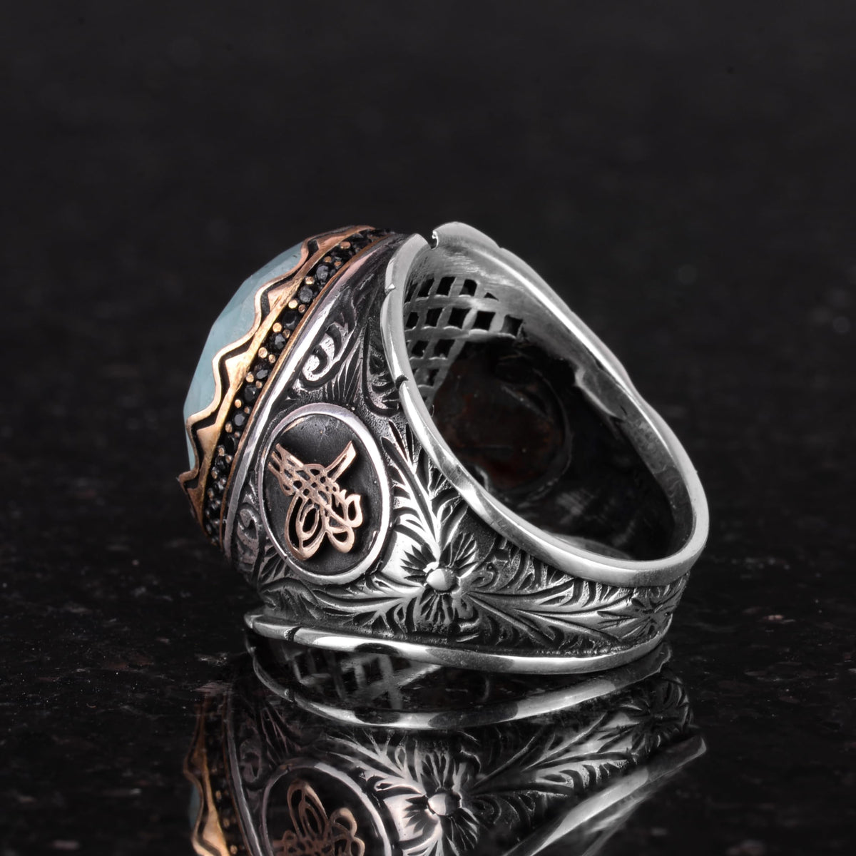 Ottoman Tugra Silver Ring, Natural Stone Ring, 925 Sterling Silver Ring (Amazonite) — 6