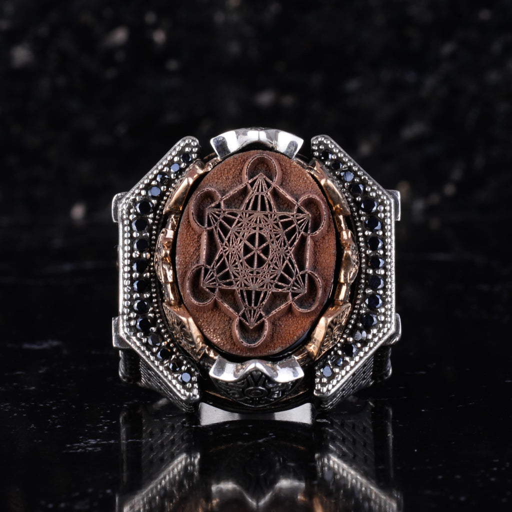 KAMBO Large Men's 925 Sterling Silver Ring Figure – Bronze Detail – Carved Statement Ring (Metatron) — 4