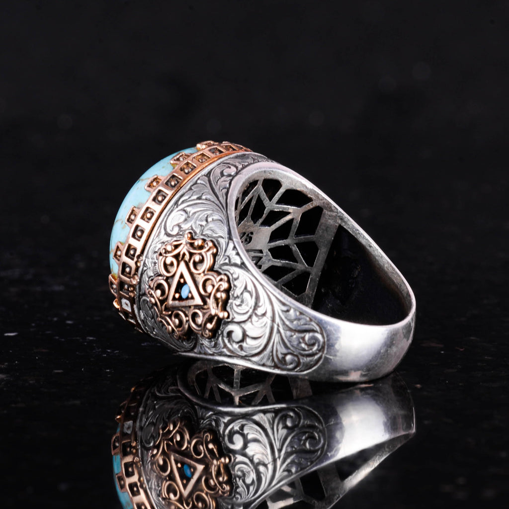 925 Sterling Silver King Ring - Handcrafted Men's Ring with Chrysocolla Stone — 7