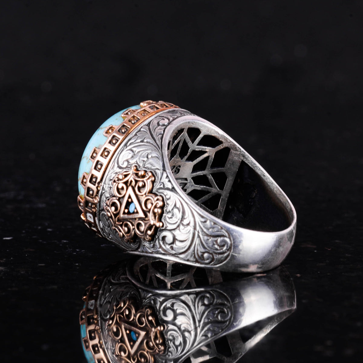 925 Sterling Silver King Ring - Handcrafted Men's Ring with Chrysocolla Stone — 7
