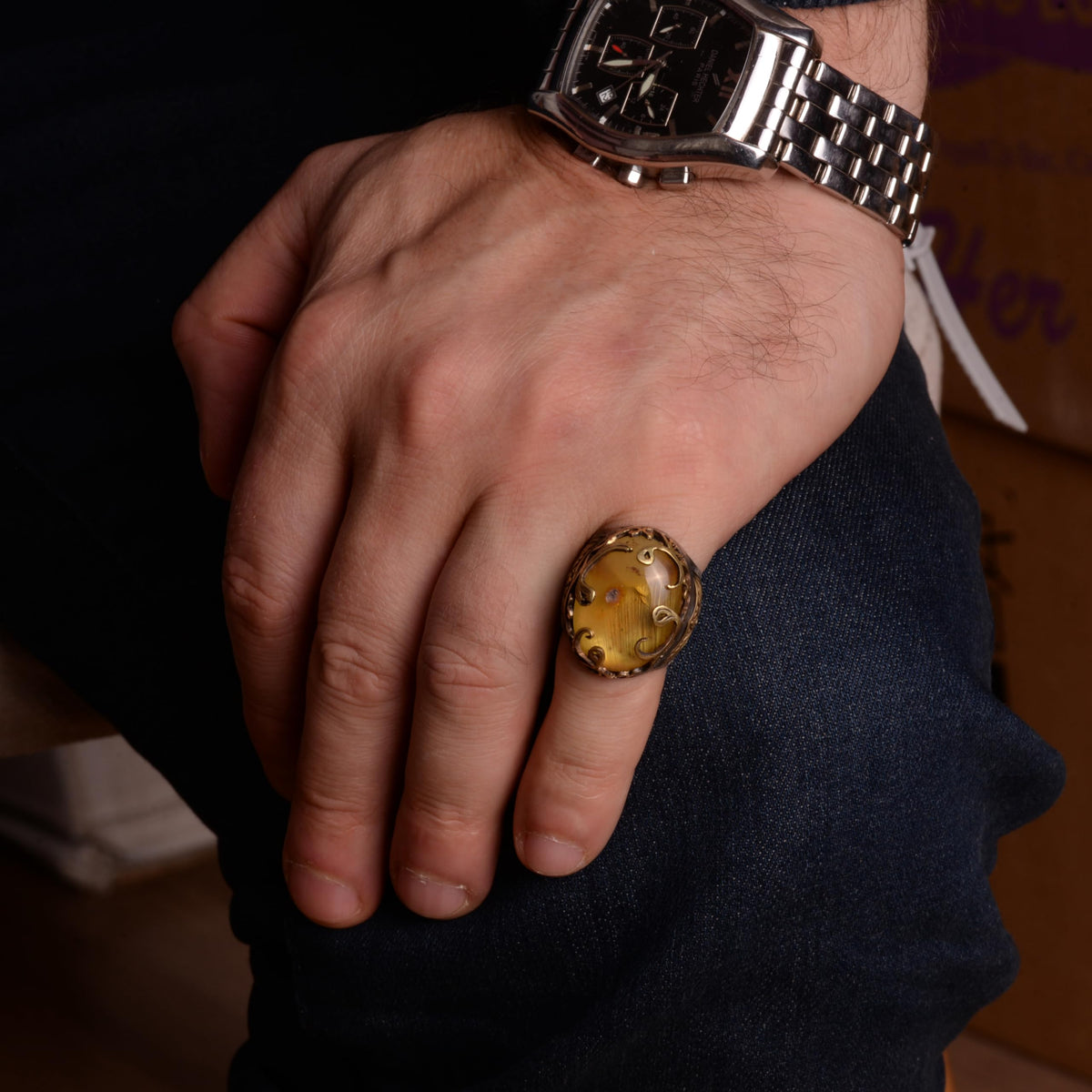 Natural Amber Stone Silver Ring — 2