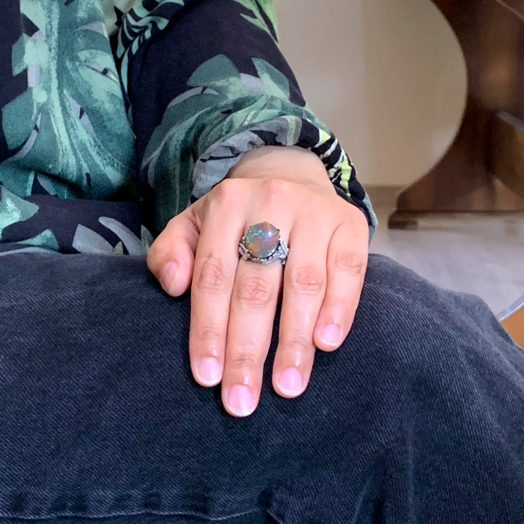 Natural Arizona Turquoise Stone Ring - 925 Sterling Silver (Model-8) — 3