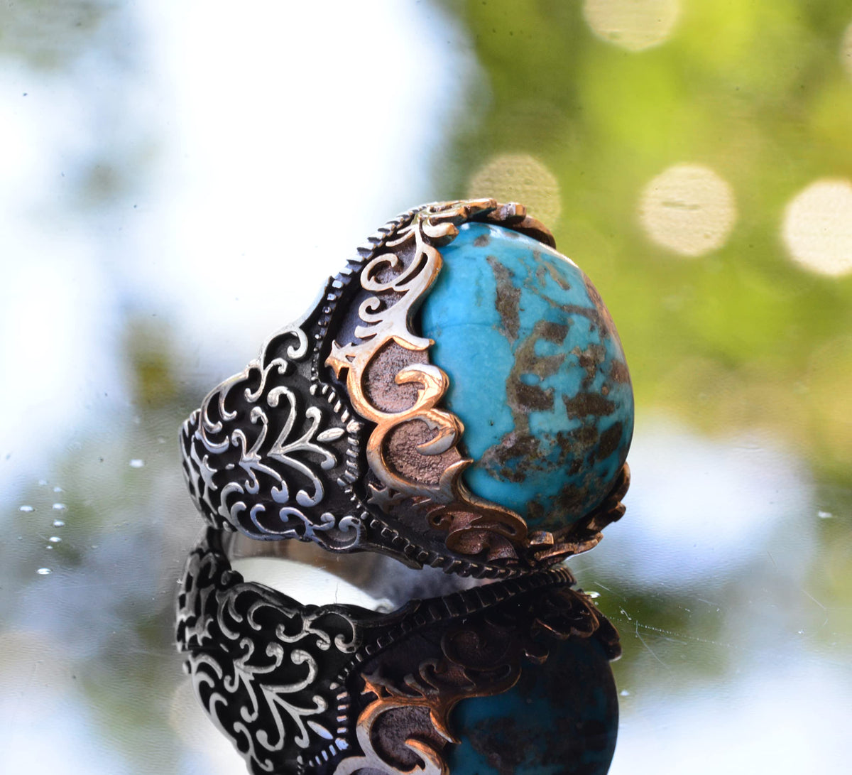 Handmade Natural Turquoise Ring | 925 Sterling Silver Men's Ring | Protection and Healing Design — 4