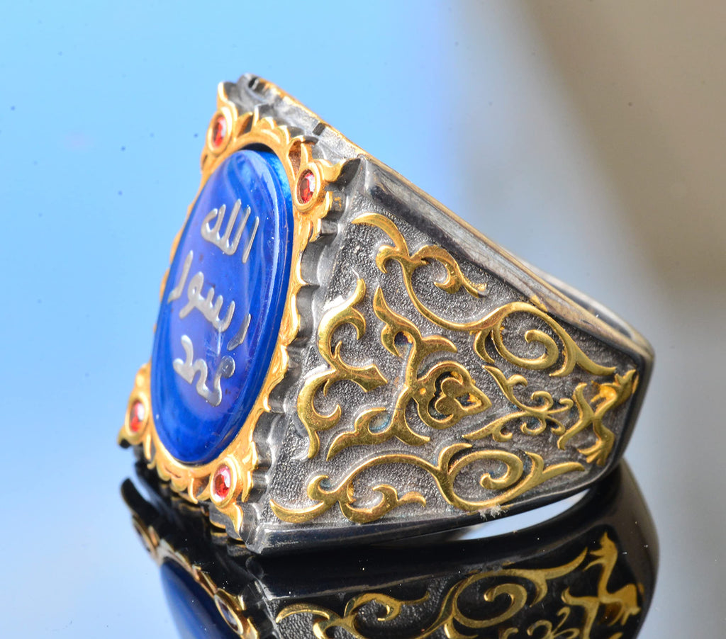 Silver Sultan Ring - Islamic Design (Blue) — 4