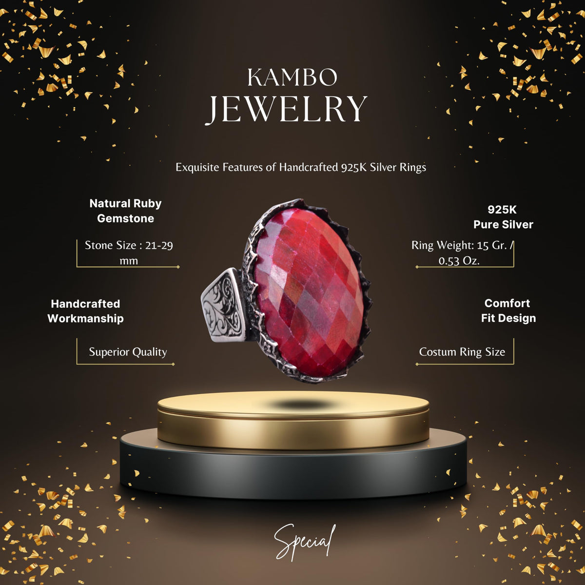 925 Sterling Silver Ring - Handcrafted Natural Ruby — 2