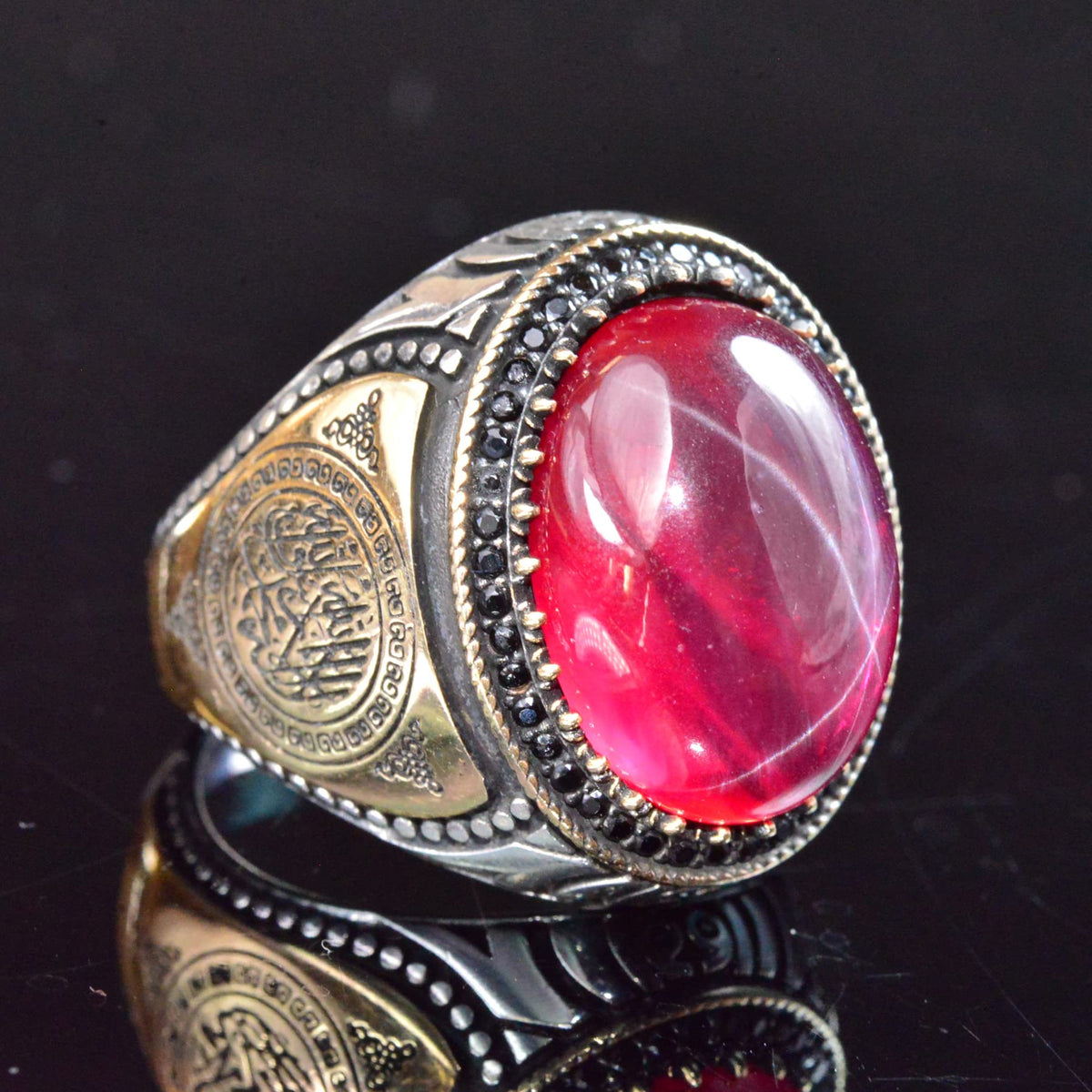 925 Sterling Silver Men's Ring - Star Ruby — 4