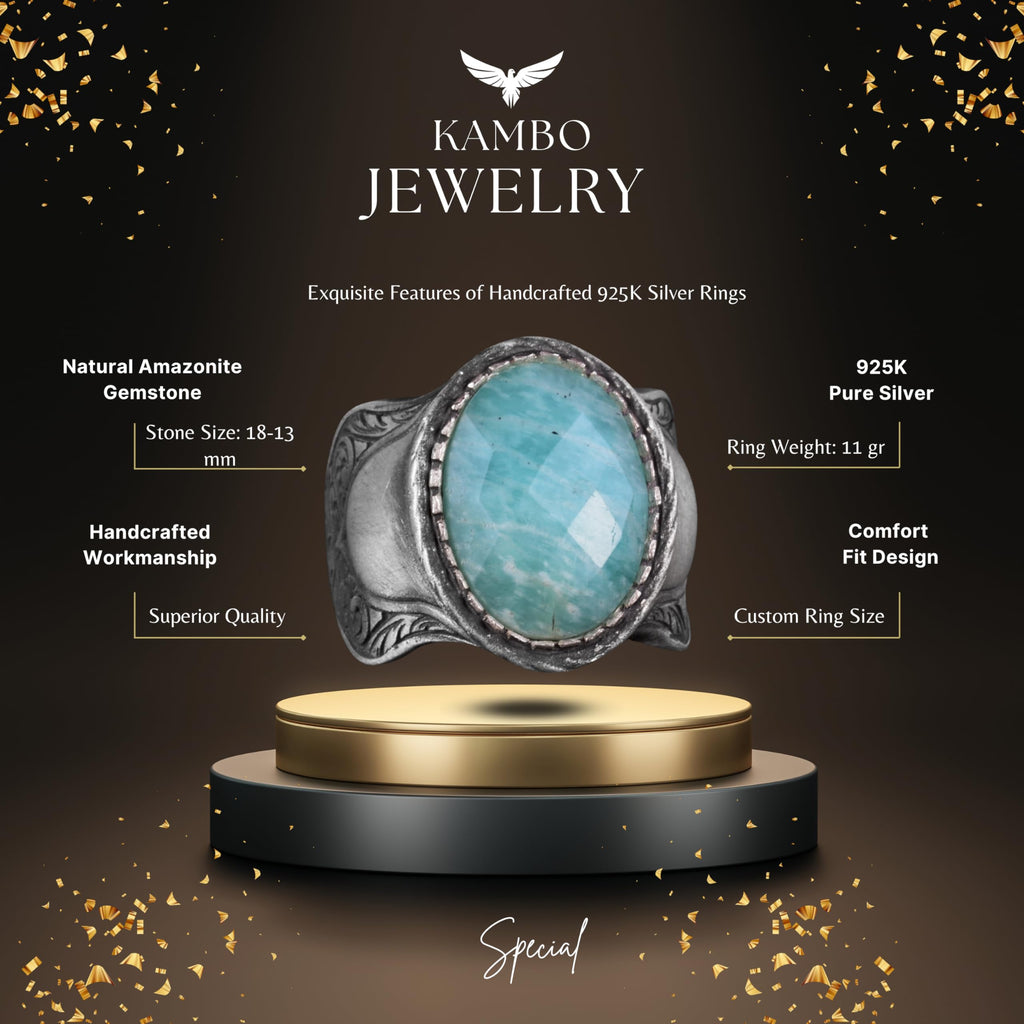 Natural Stone Ring, 925 Sterling Silver Ring, (Amazonite) — 2