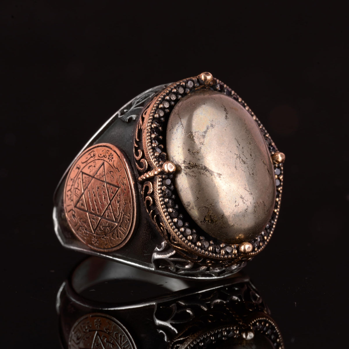 Natural Pyrite Stone Ring - 925 Sterling Silver Men's Ring — 5