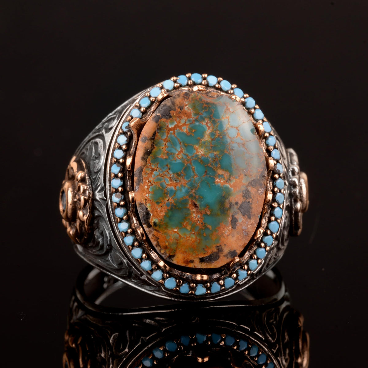 Handmade Natural Arizona Turquoise Stone Ring, 925 Sterling Silver — 4