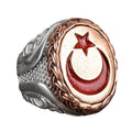 925 Sterling Silver Men's Ring, Ottoman Style Turkish Ring, Bronze Crescent and Star Stone Design