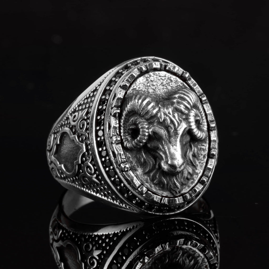 925 Sterling Silver Men's Aries Zodiac Ring - Bold and Majestic Design — 4