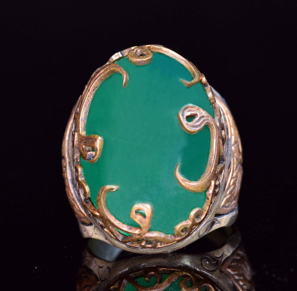 Handmade Silver Men's Ring | Natural Green Jade Stone | Harmony and Peace Design — 4