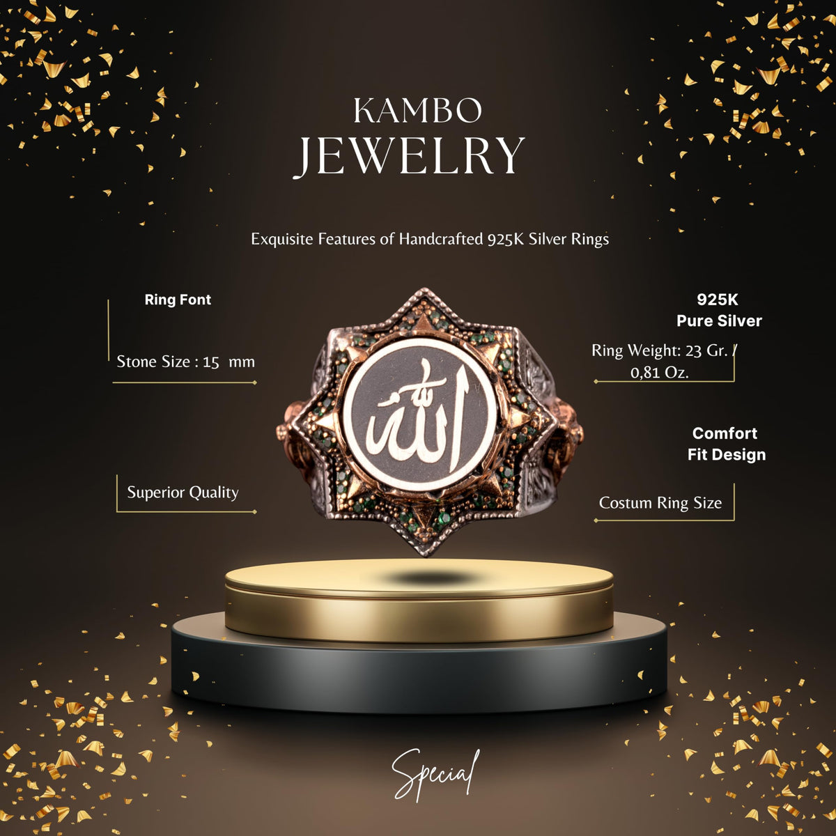 Allah Inscribed Islamic 925 Sterling Silver Ring — 2