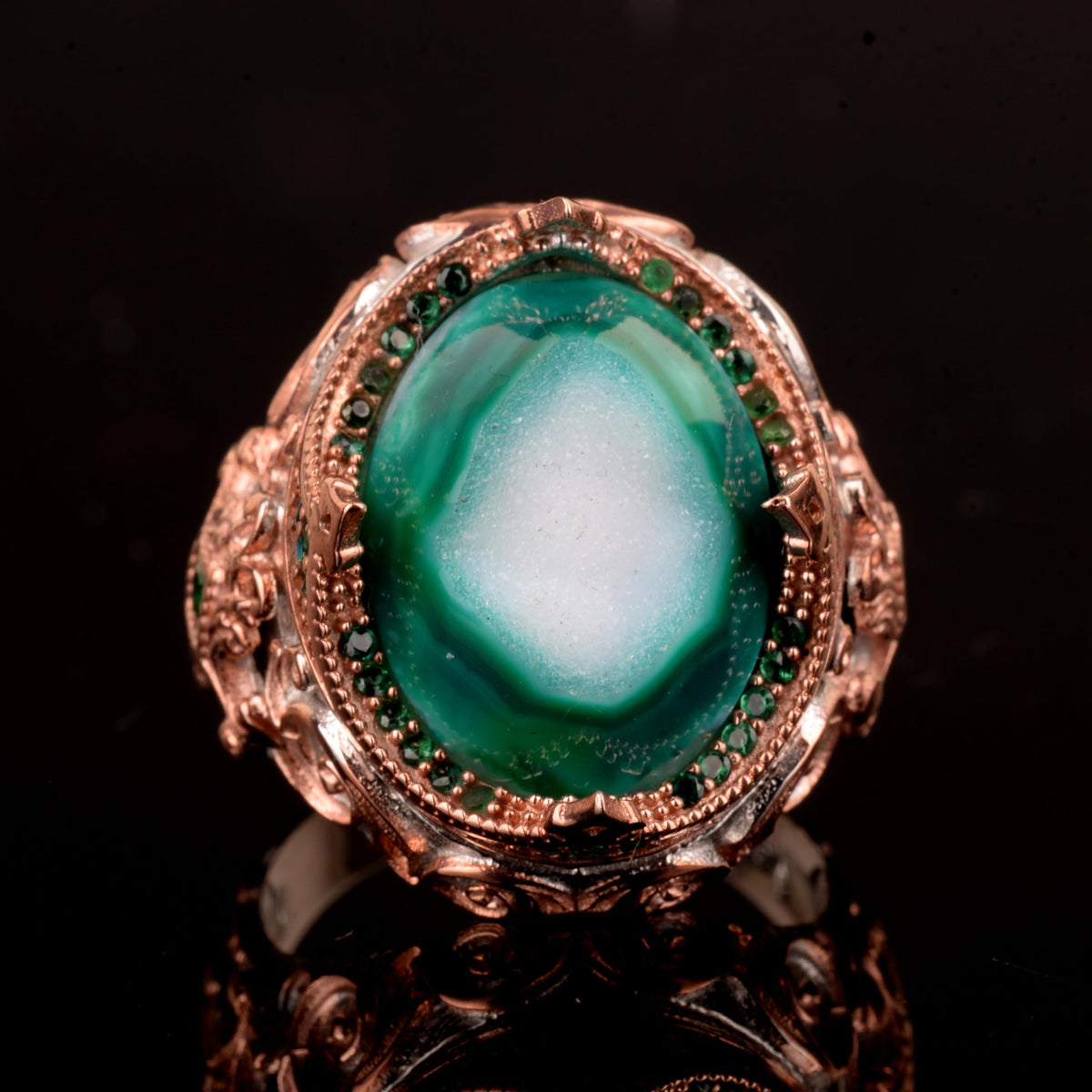 Crystal Drusy Quartz Stone Ring, 925 Sterling Silver Men's Ring — 7