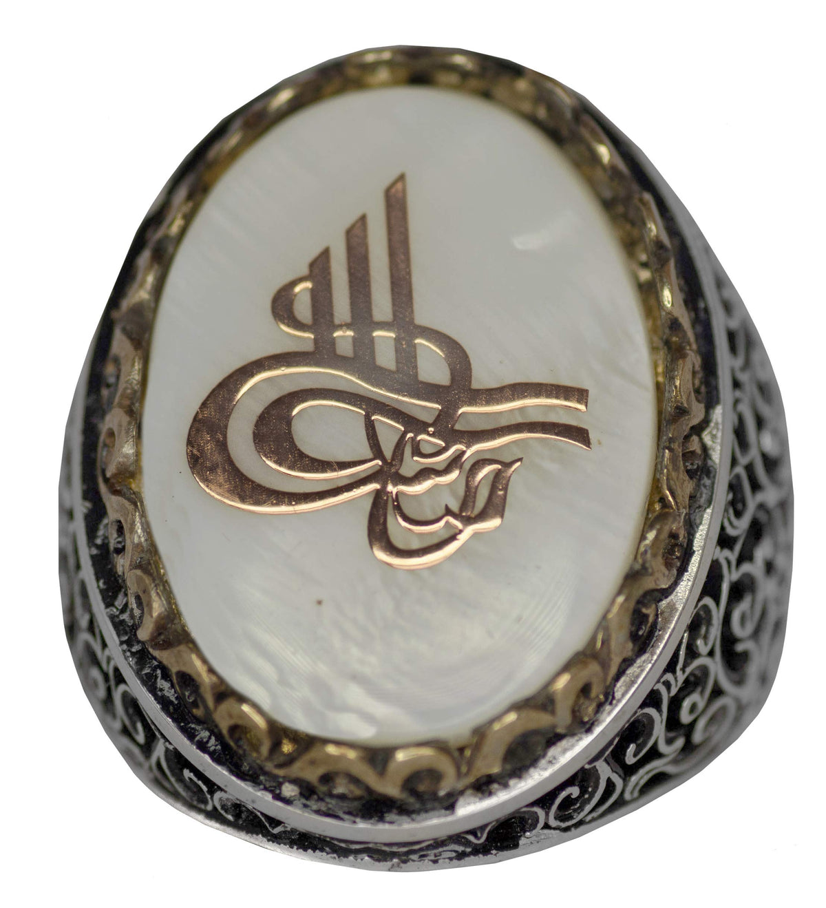 Noble and Symbolic Men's 925 Sterling Silver Ring - Ottoman Seal Symbol, Adorned with Natural Stones — 2