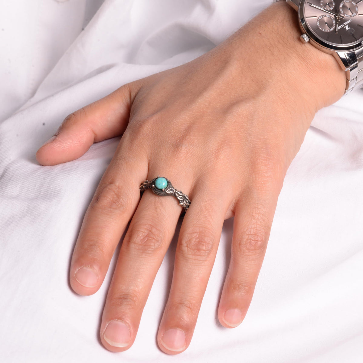 Natural Arizona Turquoise Stone Ring - 925 Sterling Silver (Model-3) — 3