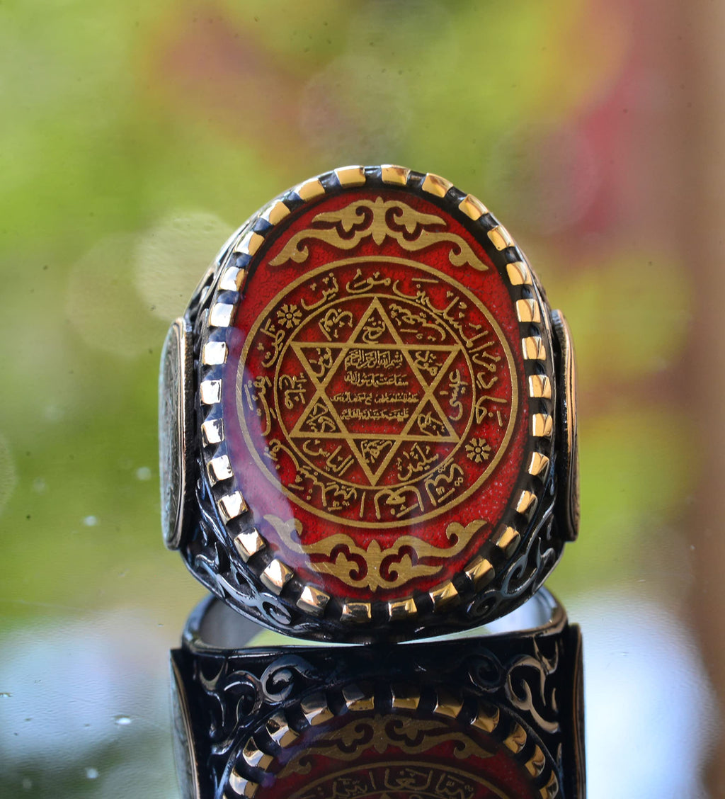 KAMBO Solomon Men's Ring Handmade 925 Sterling Silver Solid Silver Minimalist Arabic Design David of Star Motif Statemen