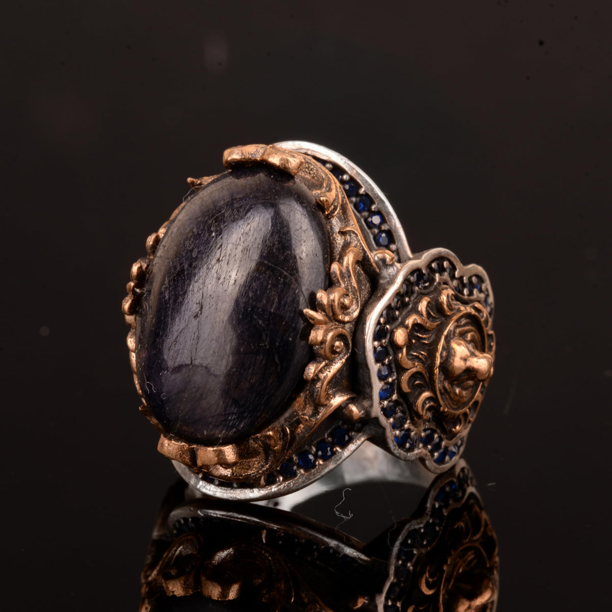 Natural Sapphire Stone Ring, Lion Ring, 925 Sterling Silver Men's Ring — 5