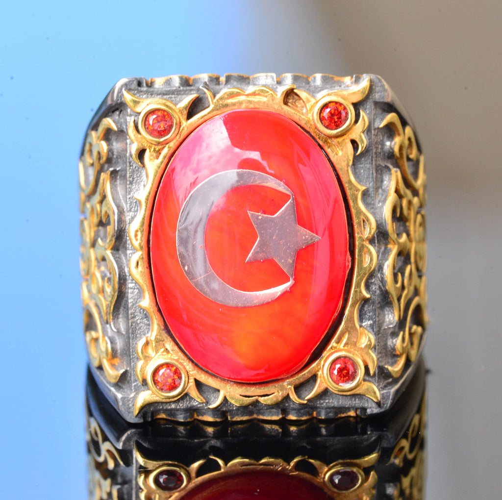Silver Sultan Ring - Star and Crescent Design — 5