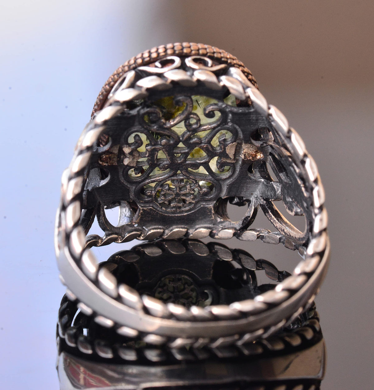 925 Sterling Silver Men's Ring - Natural Prehnite Stone — 5