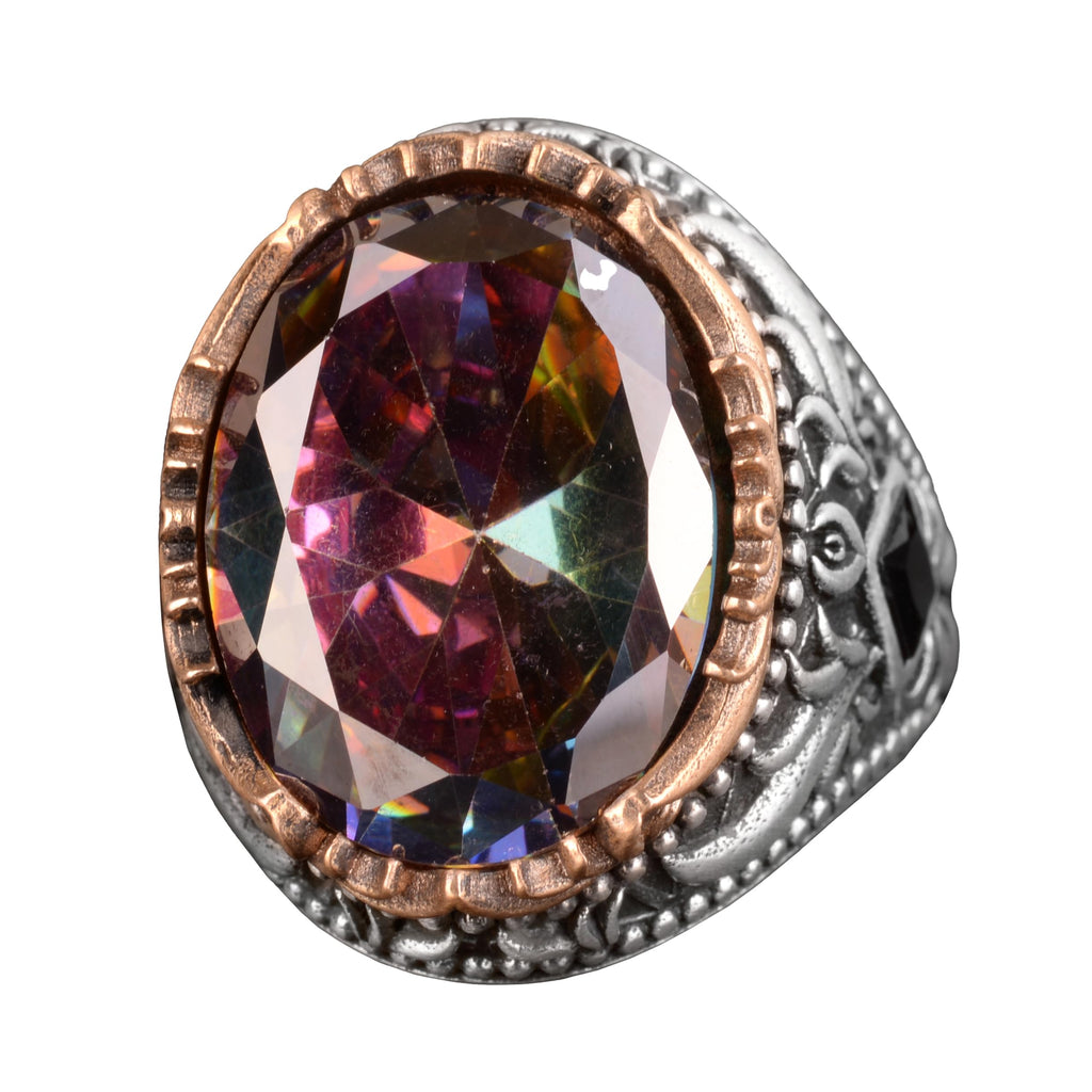 Mystic Topaz Synthetic Stone, 925 Sterling Silver Men's Ring, Handmade Men's Ring