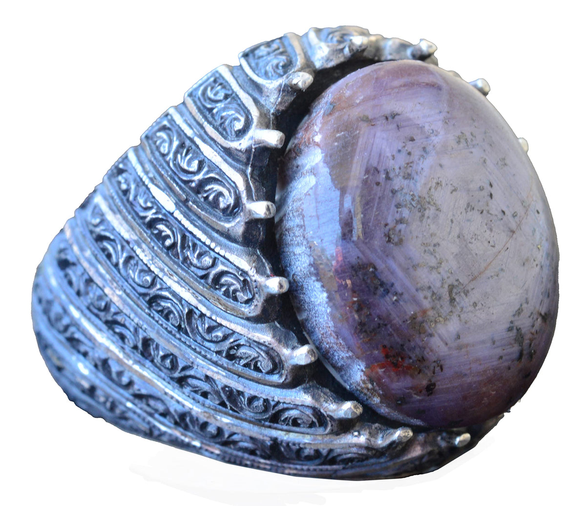 KAMBO Handmade Men's Antique Star Ruby Ring in 925 Sterling Silver, Vintage Statement Jewelry, Natural Gemstone, Classic