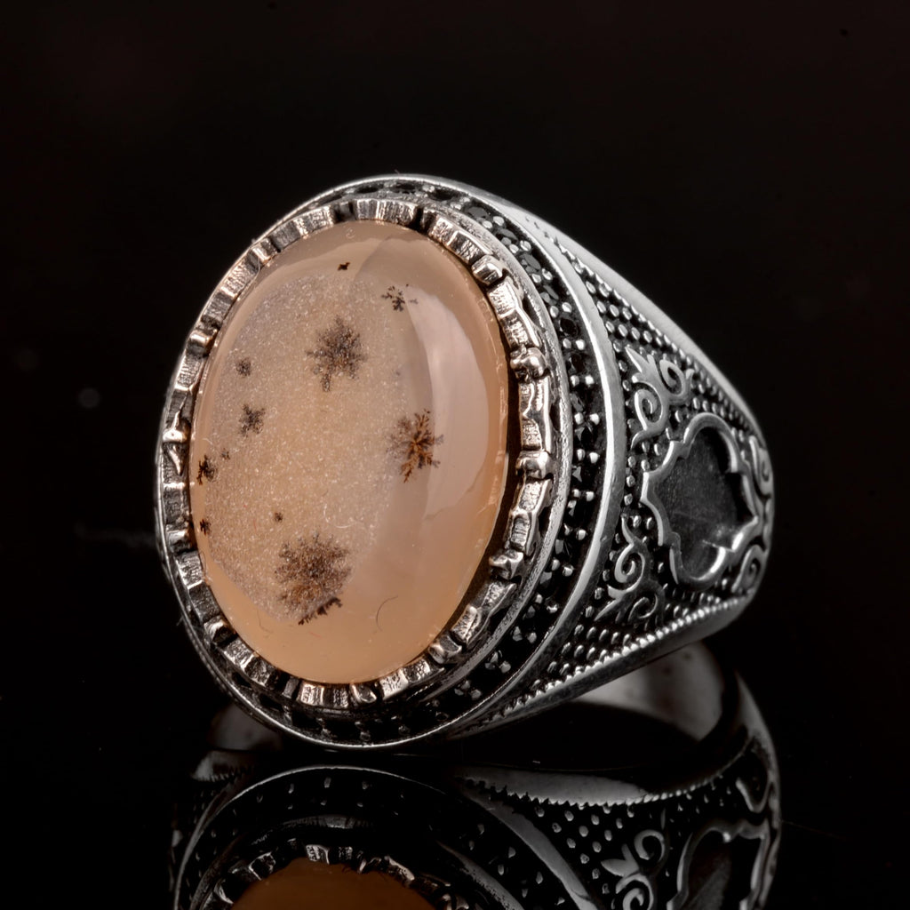 925 Sterling Silver Men's Ring, Natural Drusy Quartz Stone Ring — 4
