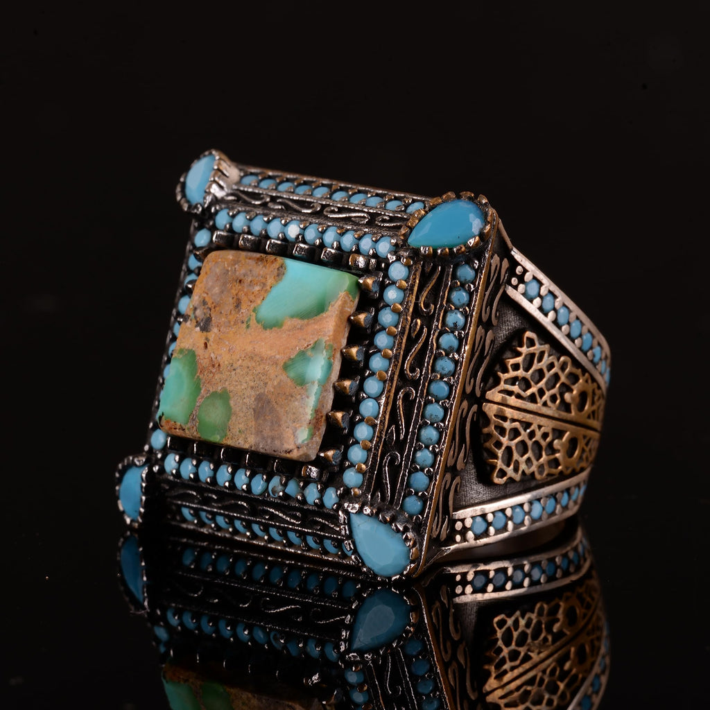 Natural Arizona Turquoise Stone Ring - Handcrafted 925 Sterling Silver (Model-2) — 5
