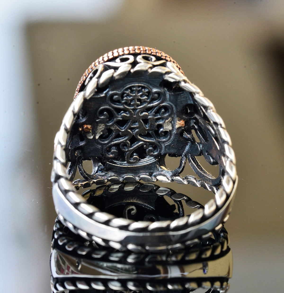Natural Obsidian Stone, Handmade Ring, 925 Sterling Silver Men's Ring, Silver Accessory, Black — 5