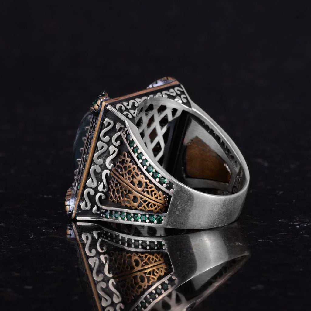 925 Sterling Silver Men's Ring - Luxury Design with Natural Malachite Stone — 7