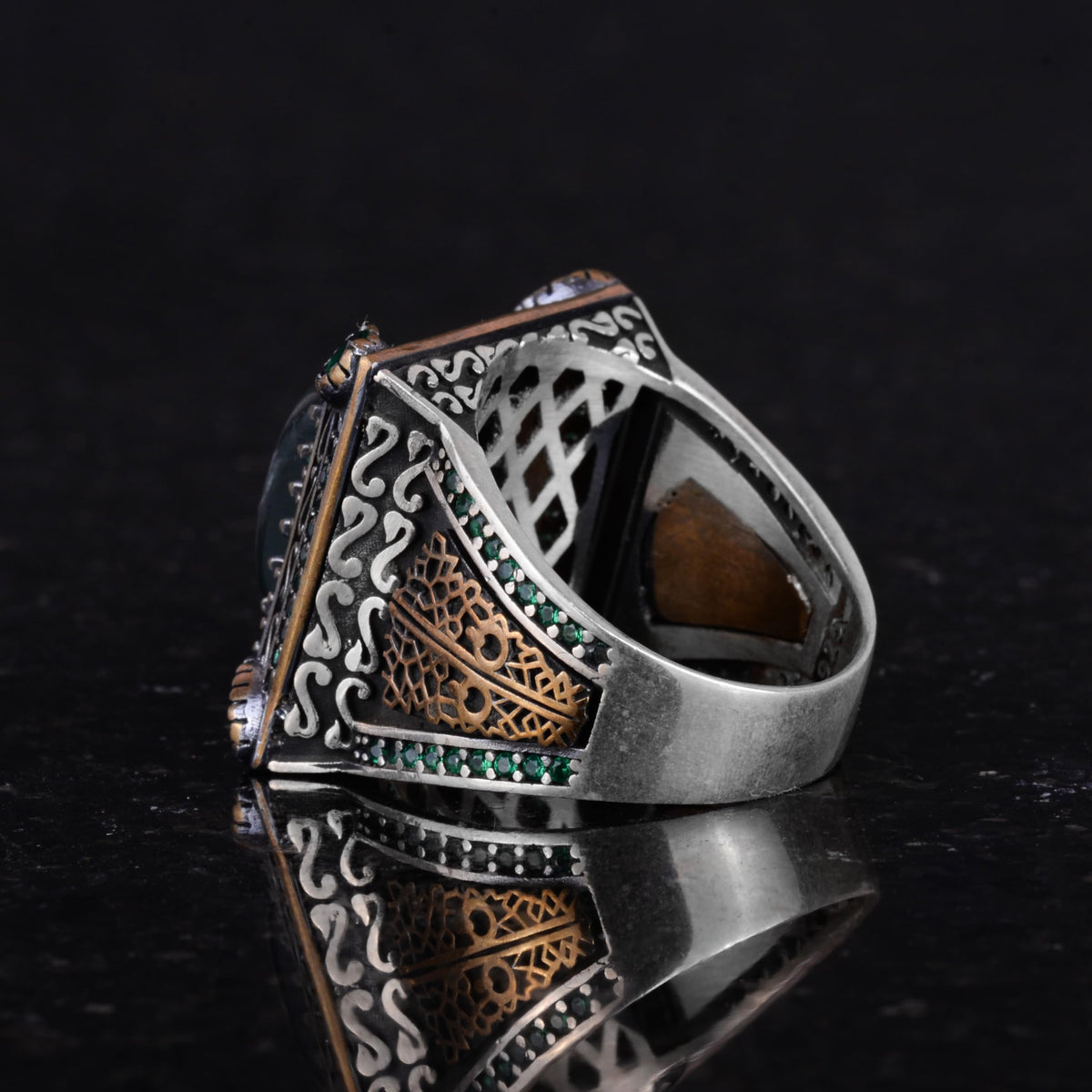 925 Sterling Silver Men's Ring - Luxury Design with Natural Malachite Stone — 7