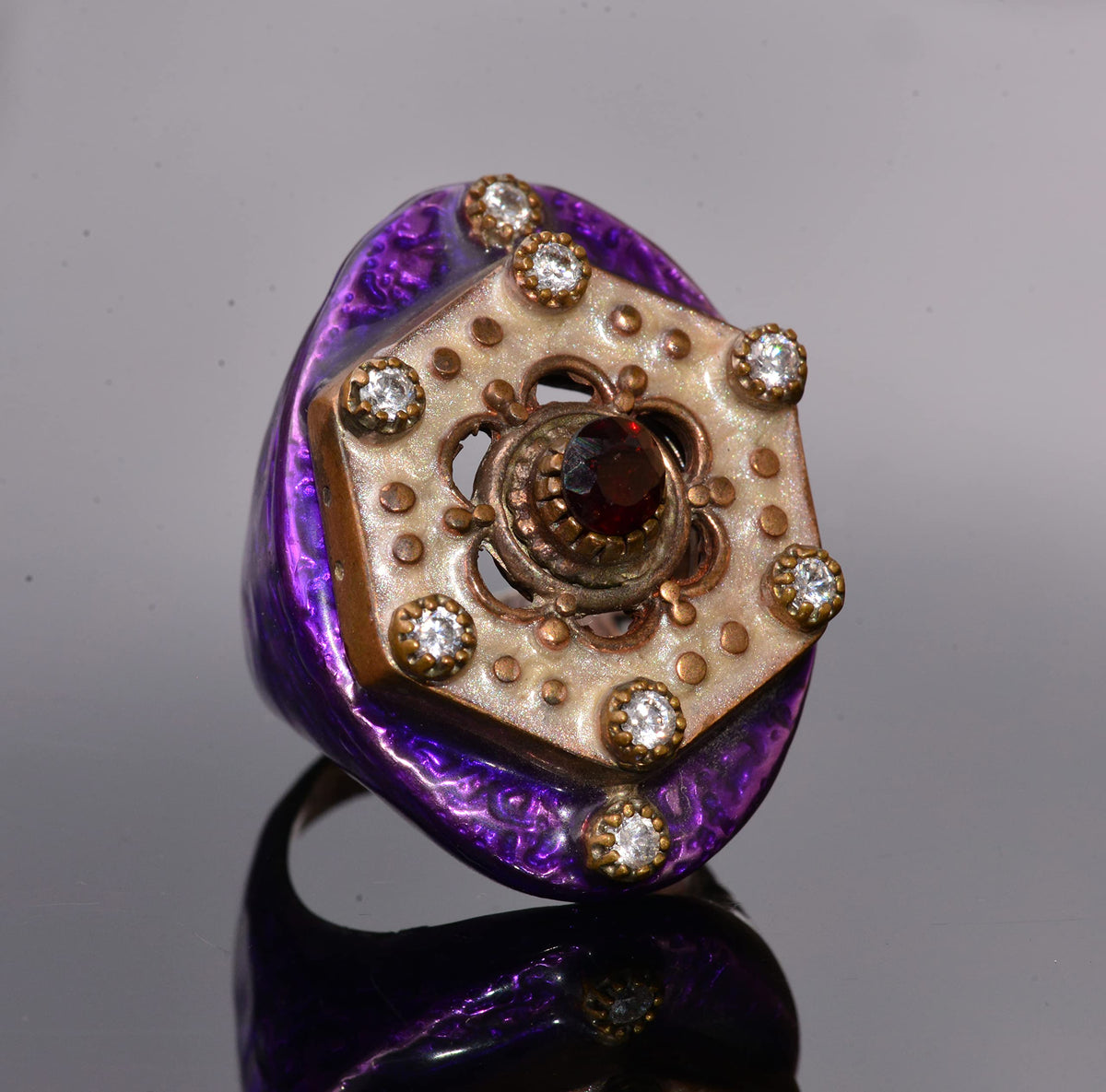 KAMBO Natural Garnet Gemstone Silver Unisex Ring — 3