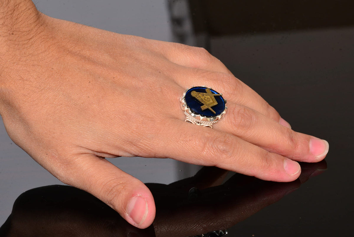 Men's Sapphire Mason Ring, 925 Sterling Silver Handmade — 6