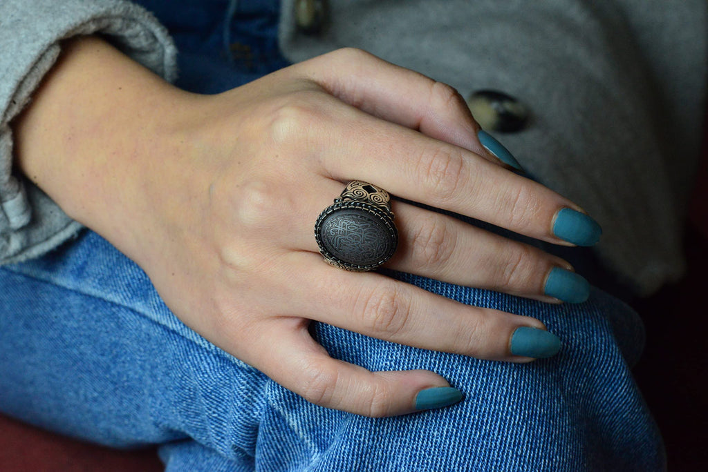Natural Hematite Stone Ring, Islamic Silver Ring, 925 Sterling Silver Ring — 6