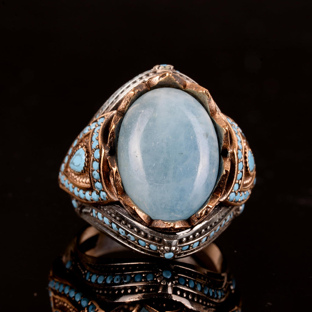 Natural Aquamarine Stone Ring - Handmade 925 Sterling Silver Ring — 6
