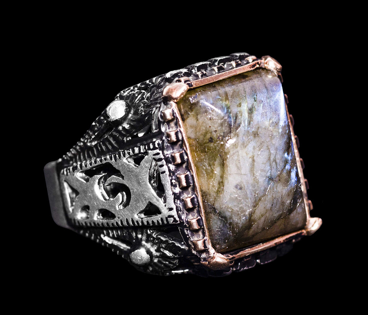 925 Sterling Silver Ring, Raw Labradorite Natural Stone, Men's Ring, Handmade Ring — 2