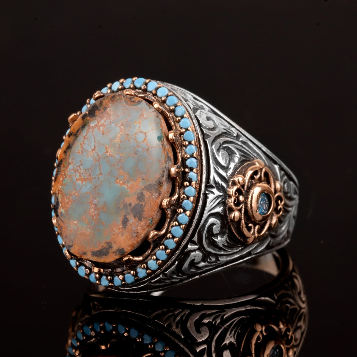 Handmade Natural Arizona Turquoise Stone Ring, 925 Sterling Silver — 5
