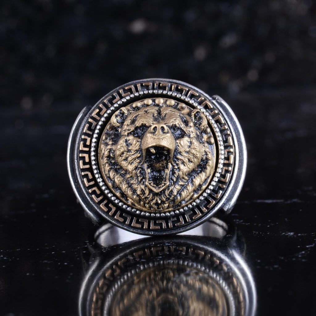 KAMBO Bronze Detailed 925 Sterling Silver Men's Ring Handmade Vintage Symbolic Statement Ring (Bear Head) — 4