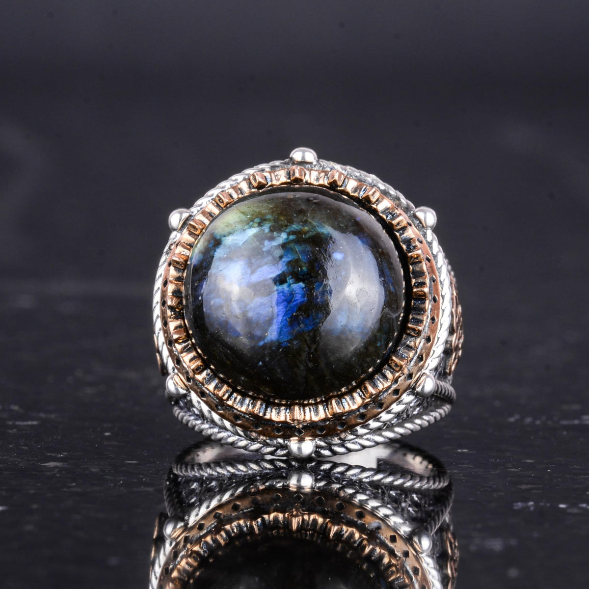 Natural Stone Handmade Ring - 925 Sterling Silver (Labradorite) — 6