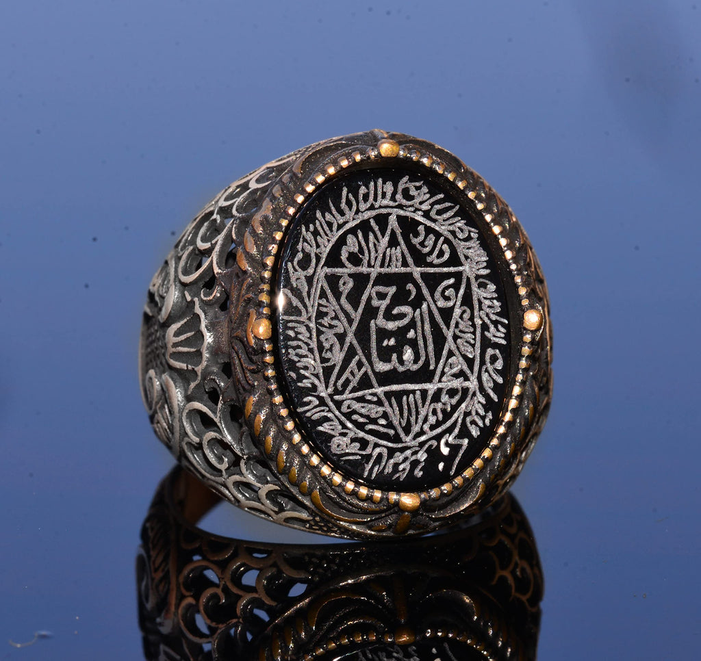 Handmade Solomon's Seal Ring, Black Onyx Stone, Islamic Men's Ring, 925 Sterling Silver Ring (Onyx) — 5