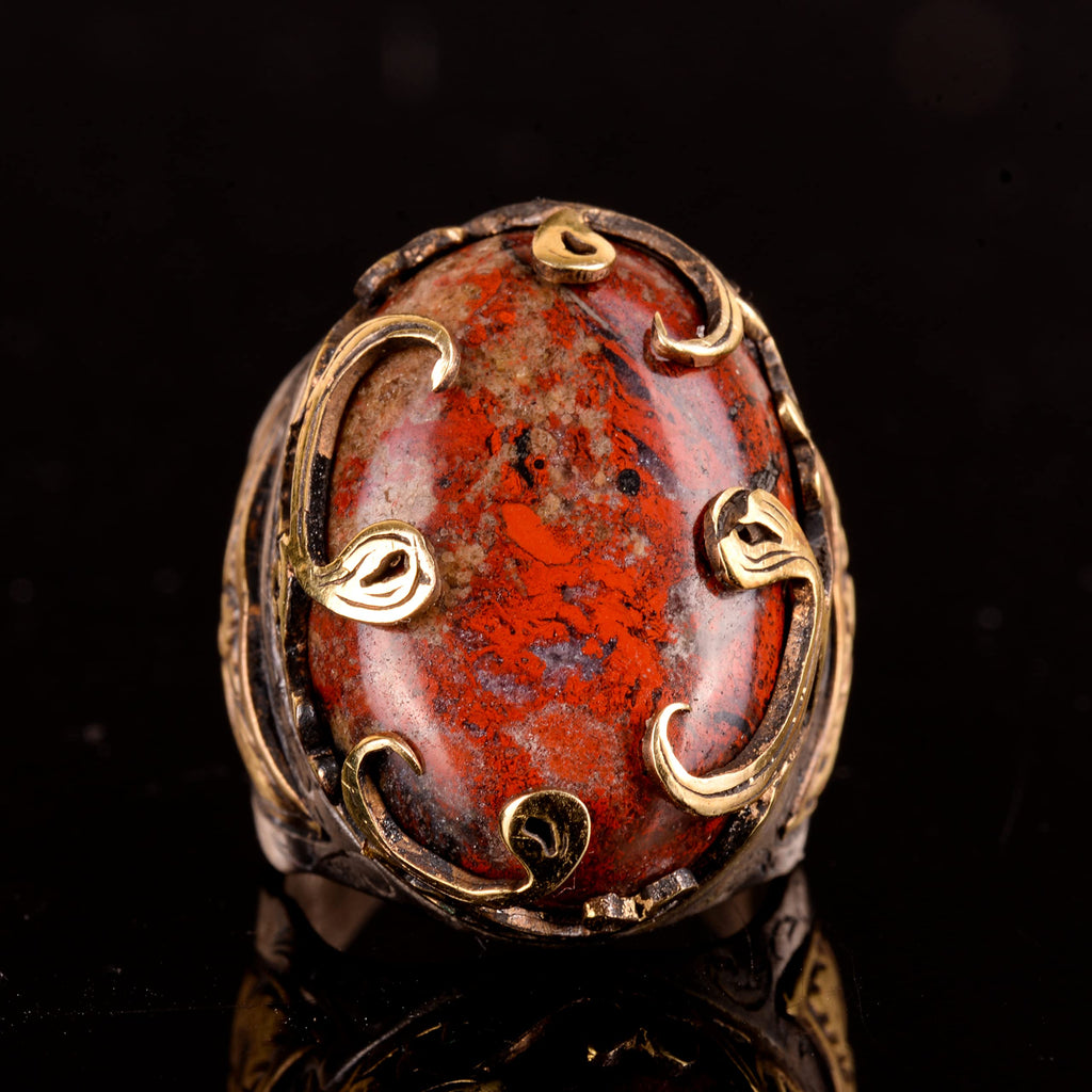 925 Sterling Silver Men's Ring - Natural Blood Stone Ottoman Effect Design — 2