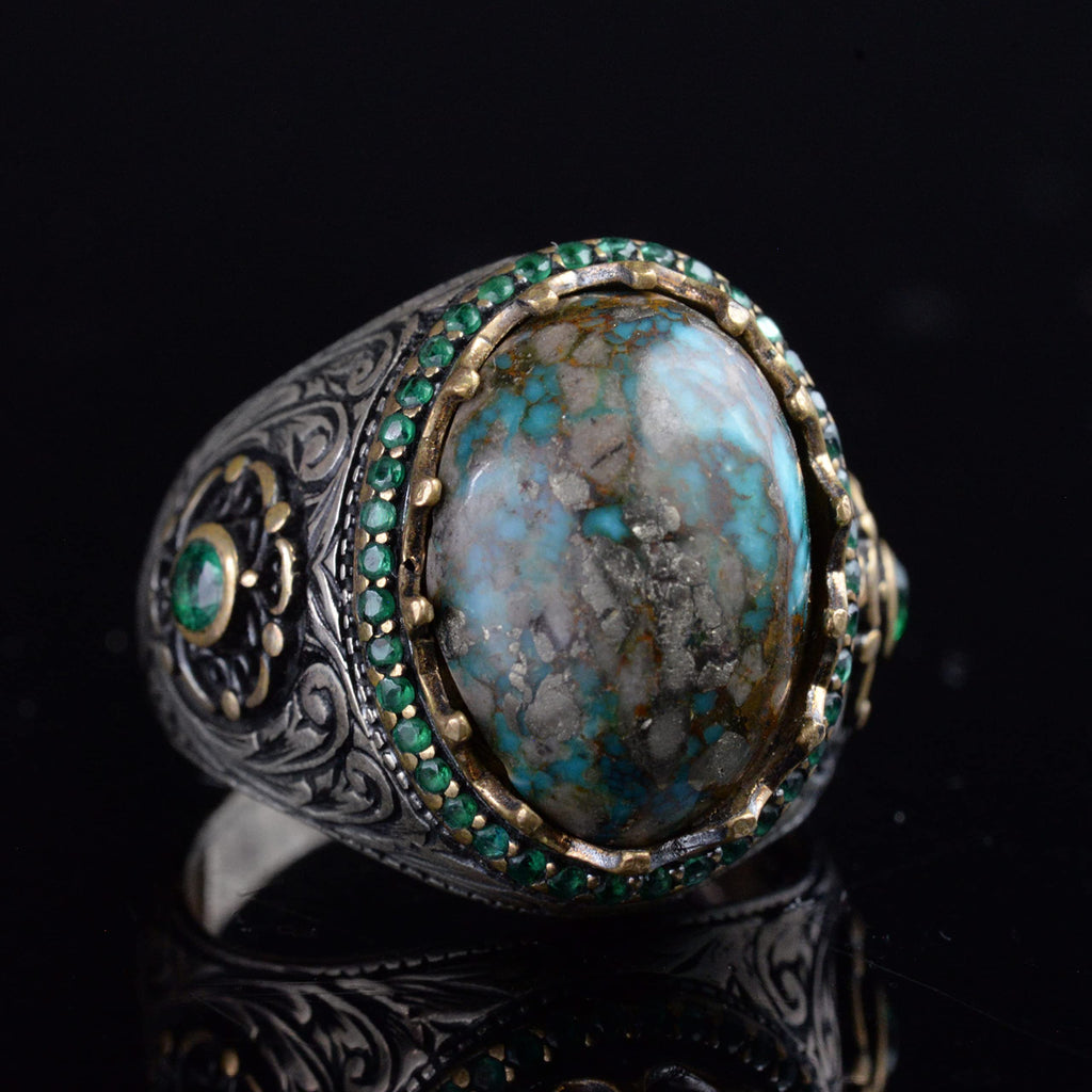 Handmade Natural Arizona Turquoise Stone Ring, 925 Sterling Silver (Model-4) — 3