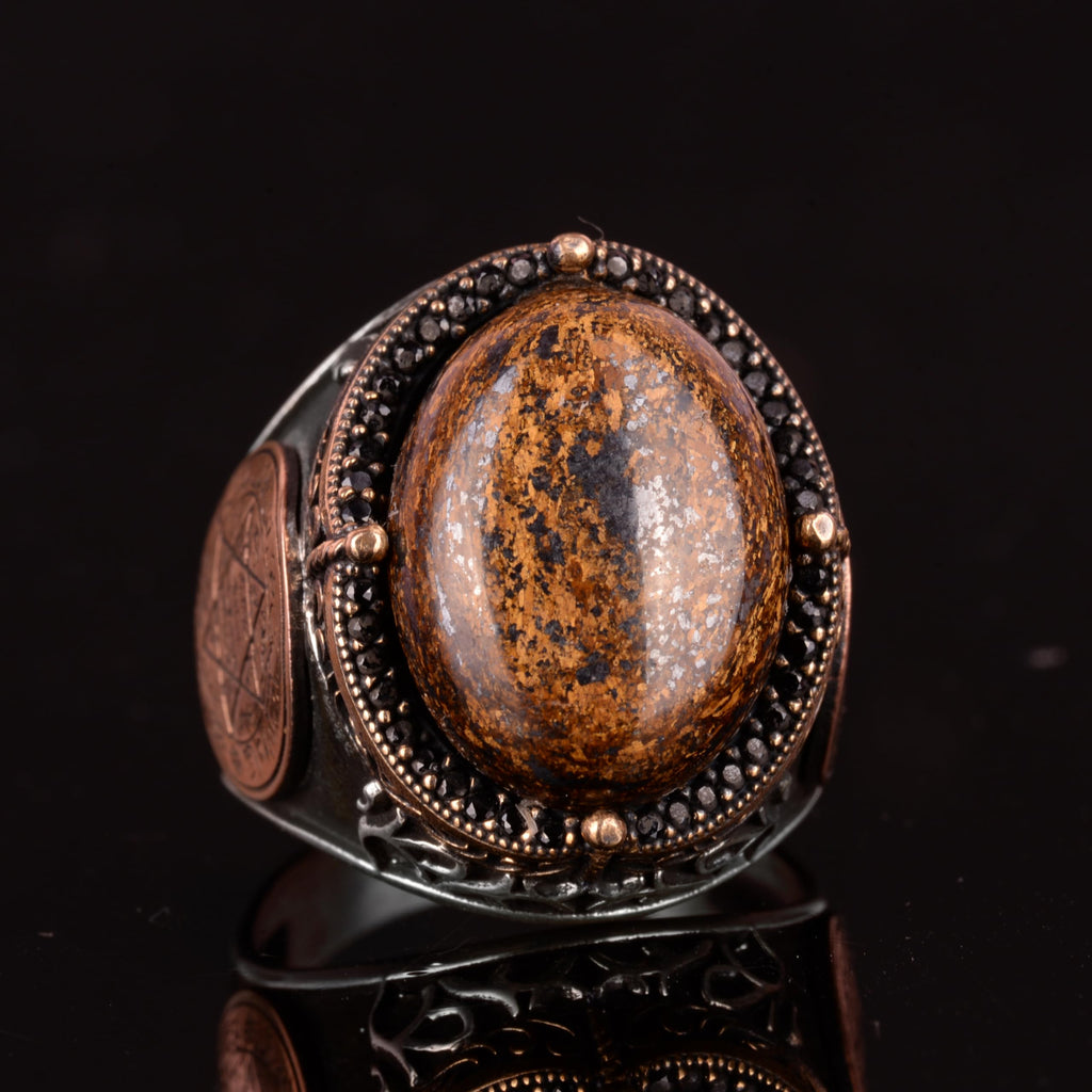 KAMBO 925 Sterling Silver Men's Ring – Bronzite Stone Star of David Ring — 4