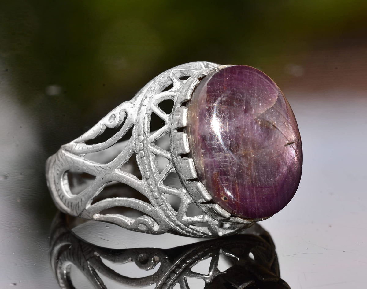 Natural Star Sapphire Stone Ring - 925 Sterling Silver Men's Ring — 6