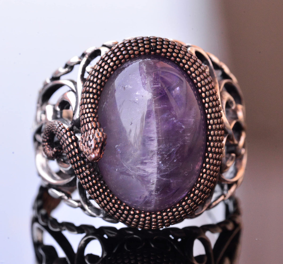 925 Sterling Silver Men's Ring - Handmade Elegance with Amethyst Stone — 2