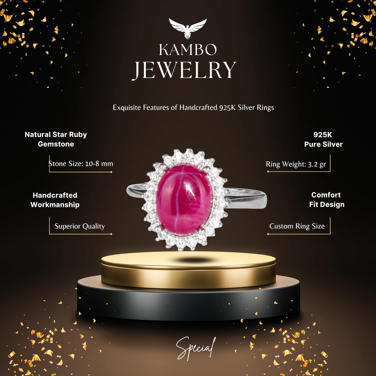 Silver Women's Ring - Natural Star Ruby — 2